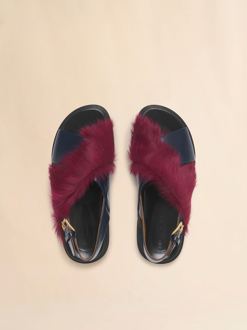 Stutterheim X Marni Blue And Burgundy Leather And Long-hair Fussbett