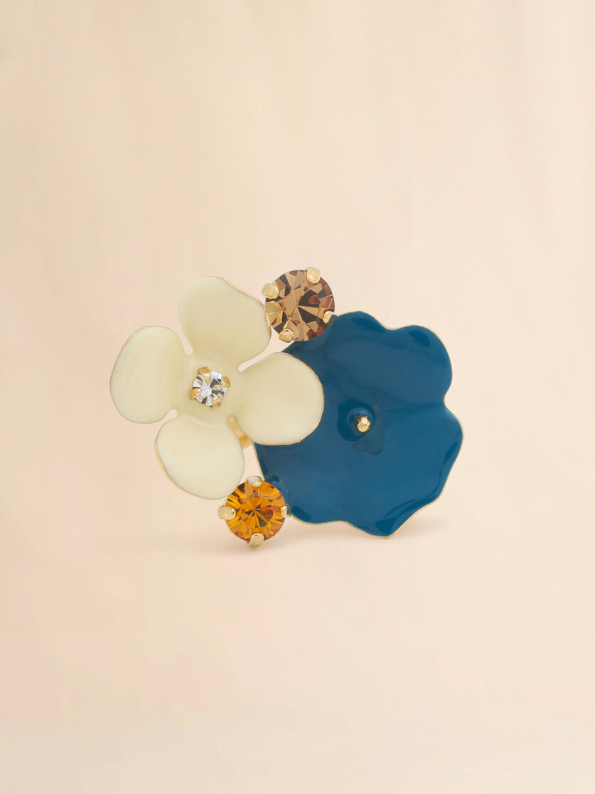 Stutterheim X Marni Blue And Cream Enamel Flower Ring With Rhinestones
