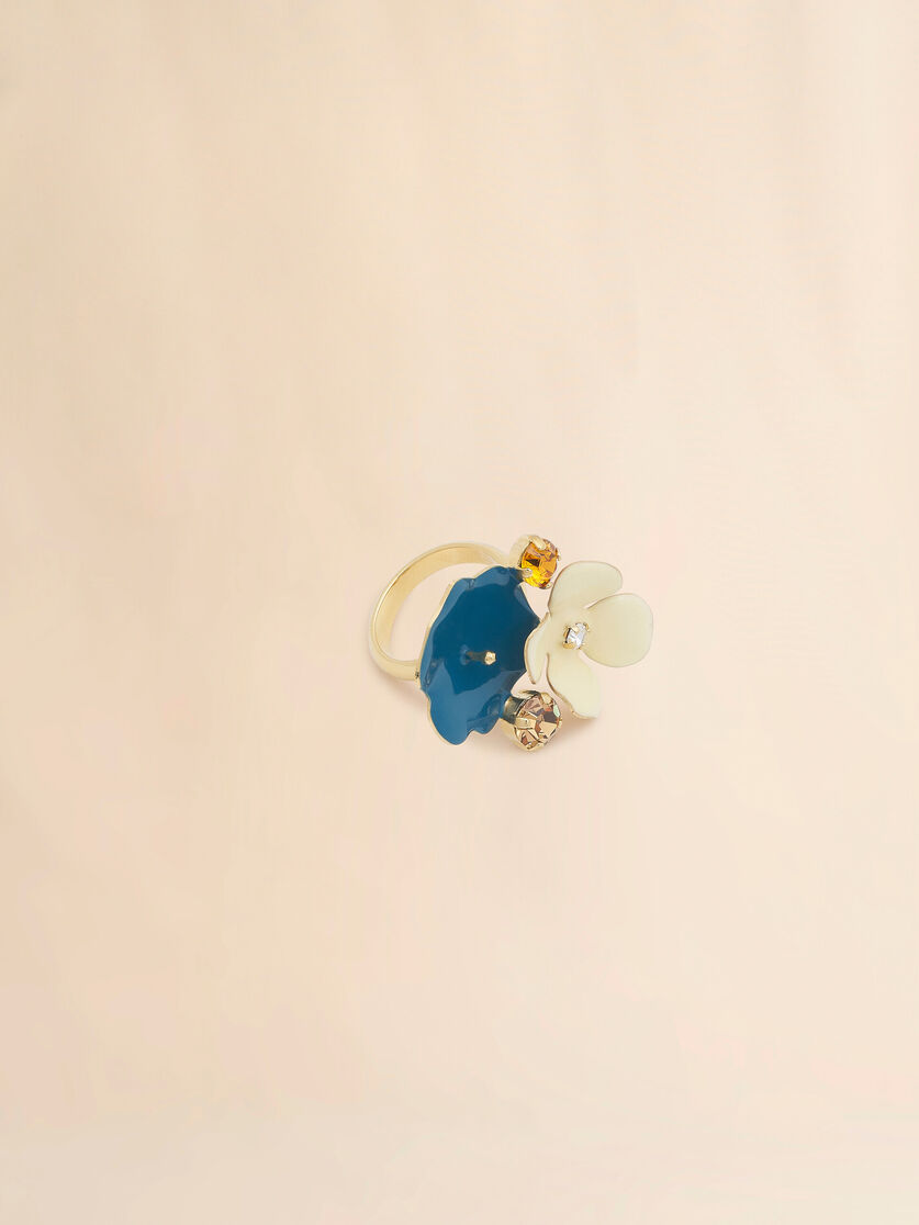 stutterheim x marni Blue and cream enamel flower ring with rhinestones