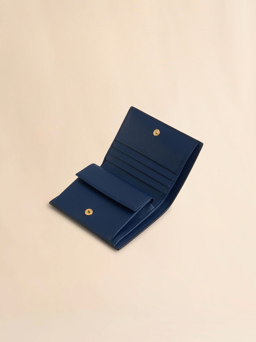 Stutterheim X Marni Blue Beige And Light Blue Saffiano Leather Bi-fold Wallet