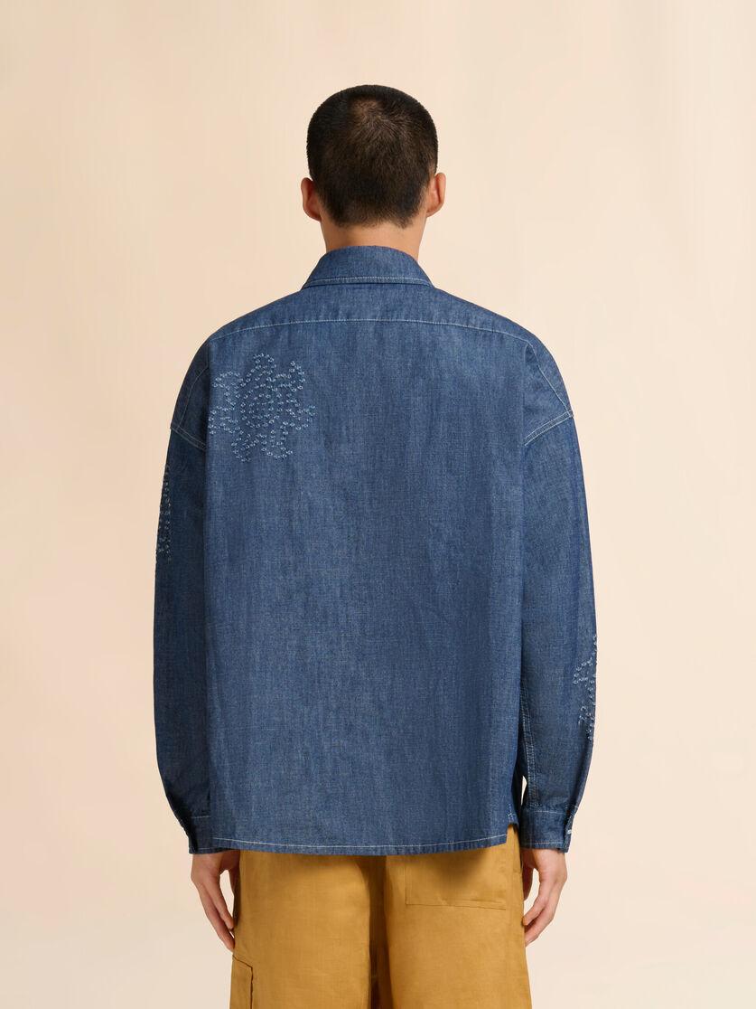 Stutterheim X Marni Blue Chambray Oversized Shirt With Frayed Sun Motif