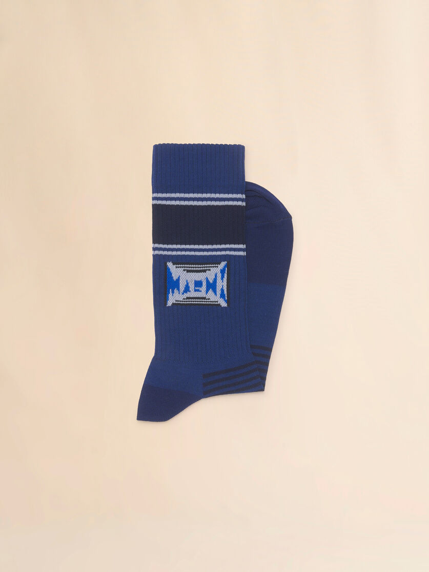 Stutterheim X Marni Blue Cotton Socks With Jacquard Logo