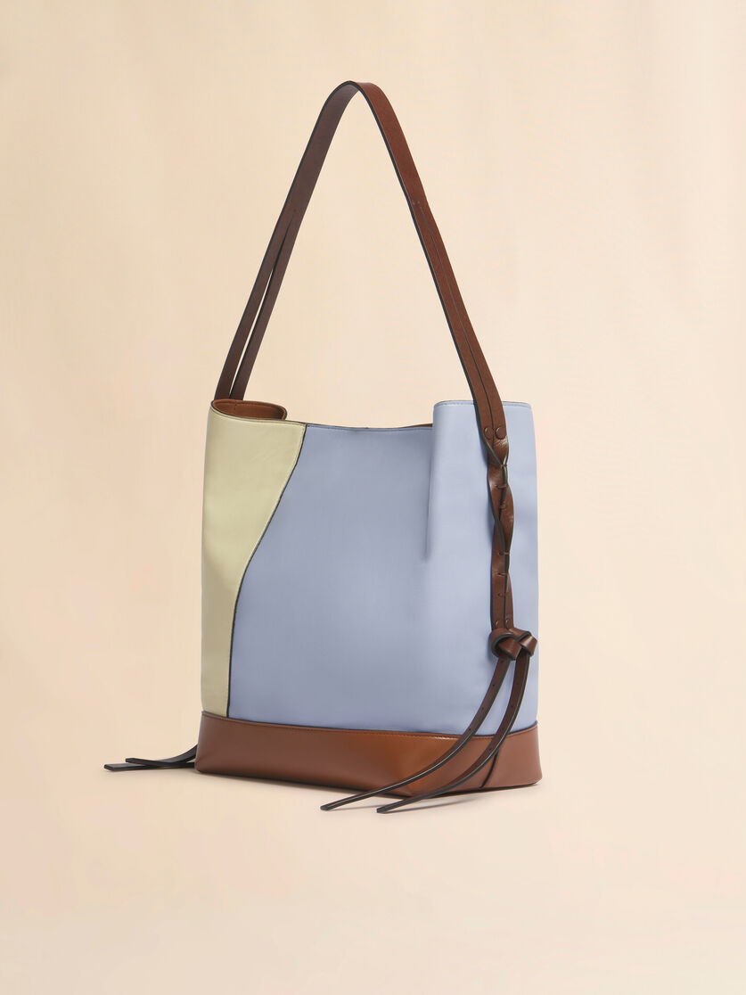 Stutterheim X Marni Blue Cream And Brown Leather Pod 2.0 Small Hobo Bag