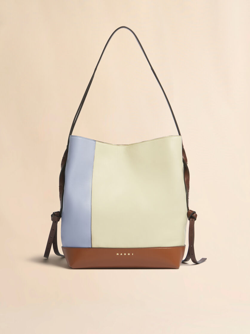 stutterheim x marni Blue cream and brown leather Pod 2.0 small hobo bag