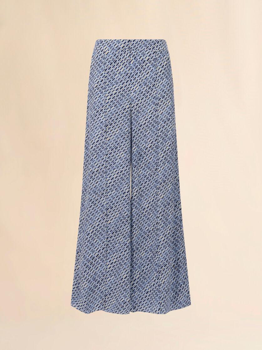 stutterheim x marni Blue crêpe de chine pants with Criss Cross print