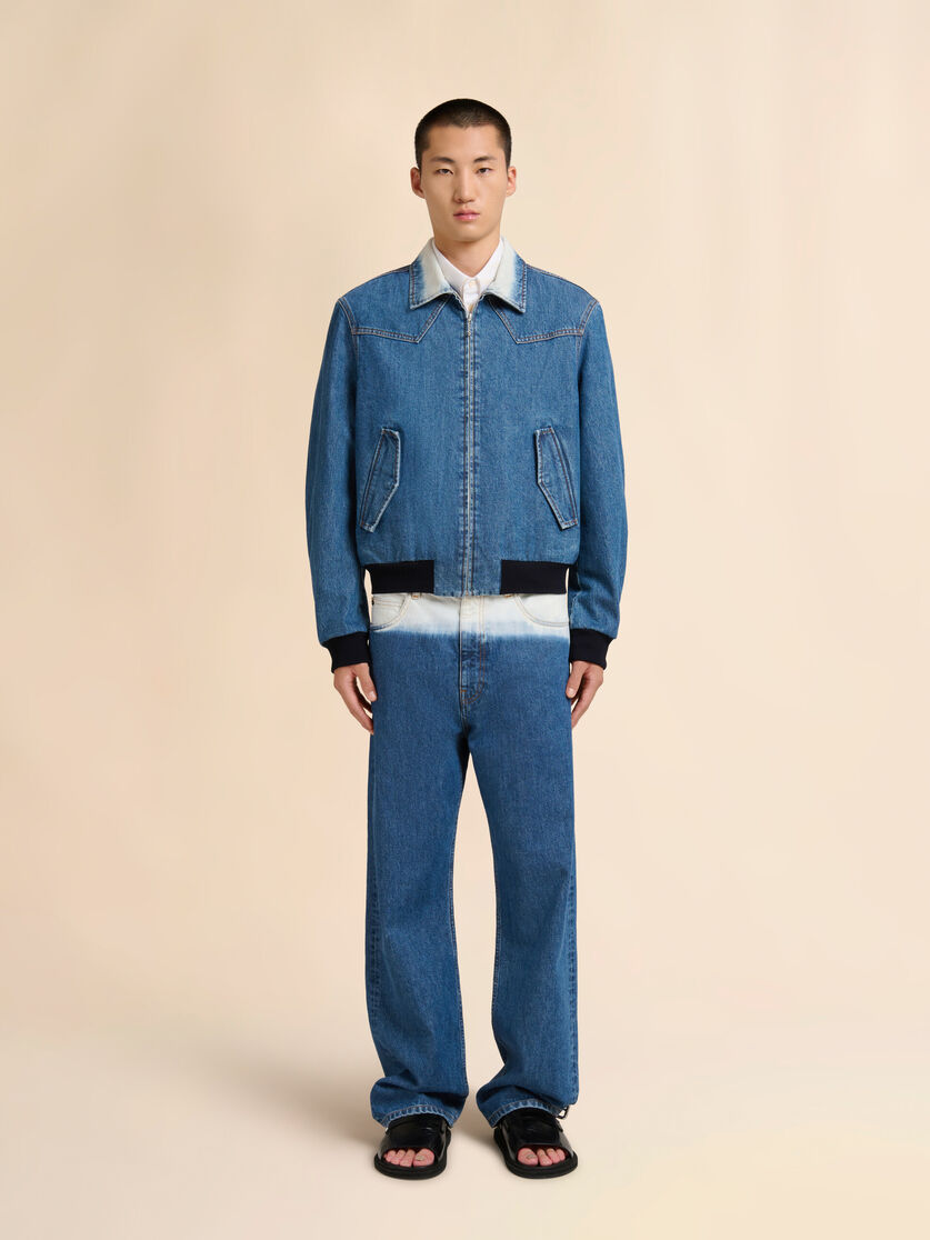 Stutterheim X Marni Blue Denim Bomber Jacket With Degradé Collar