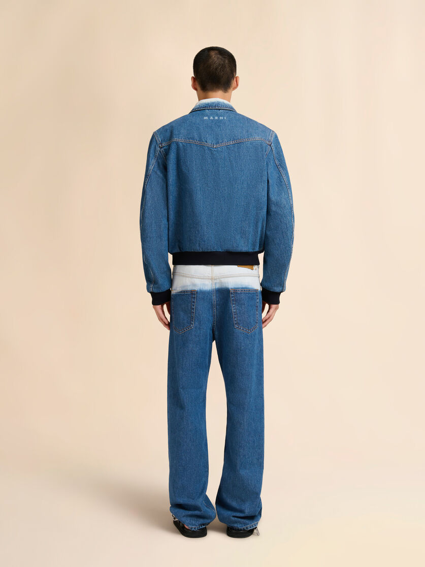 Stutterheim X Marni Blue Denim Bomber Jacket With Degradé Collar