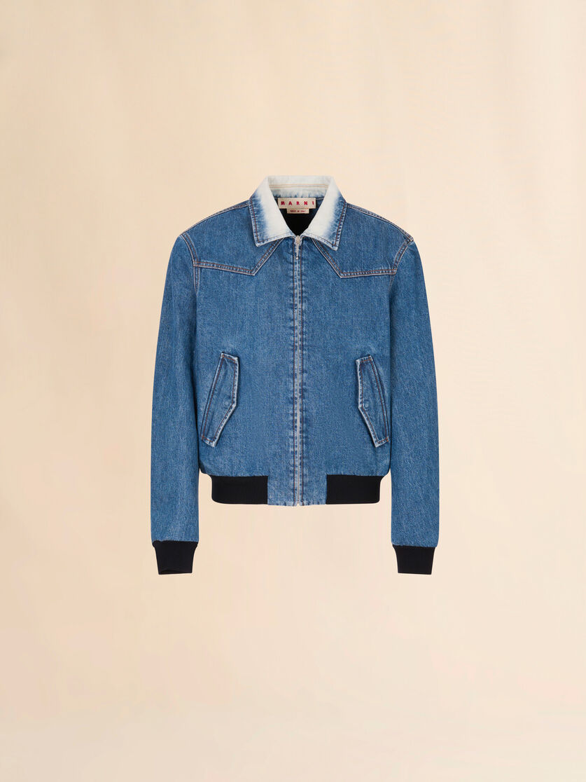 stutterheim x marni Blue denim bomber jacket with degradé collar