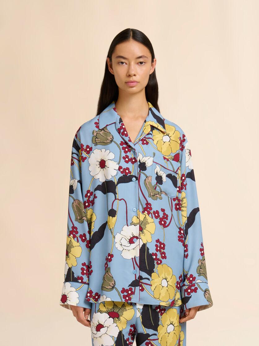 Stutterheim X Marni Blue Envers Satin Pajama Shirt With Melodia Print