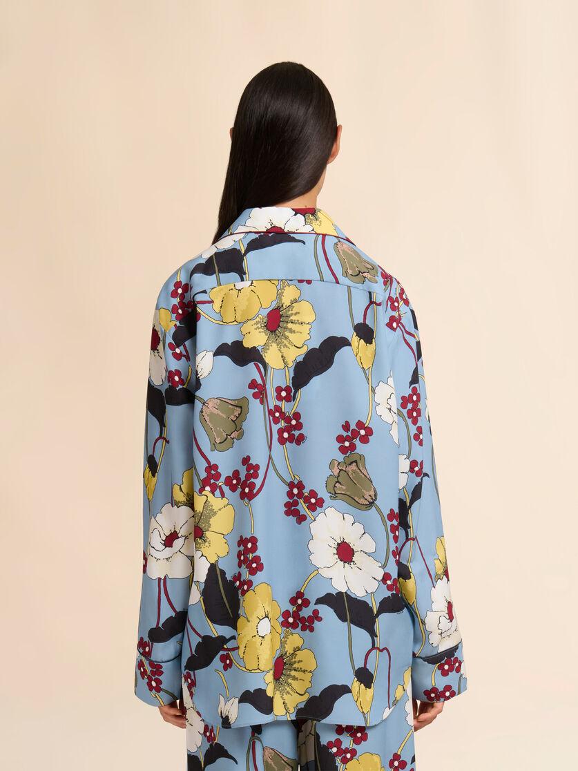 Stutterheim X Marni Blue Envers Satin Pajama Shirt With Melodia Print