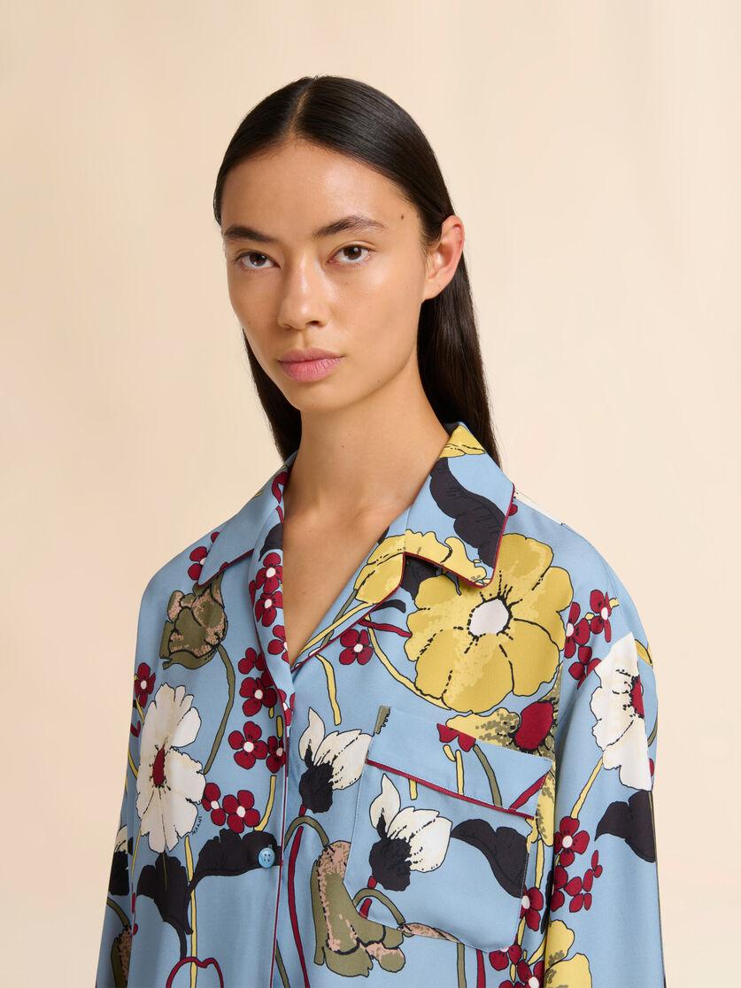Stutterheim X Marni Blue Envers Satin Pajama Shirt With Melodia Print
