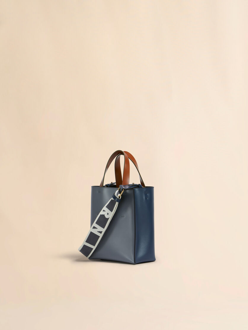 Stutterheim X Marni Blue Gray And Brown Leather Museo Mini Bag