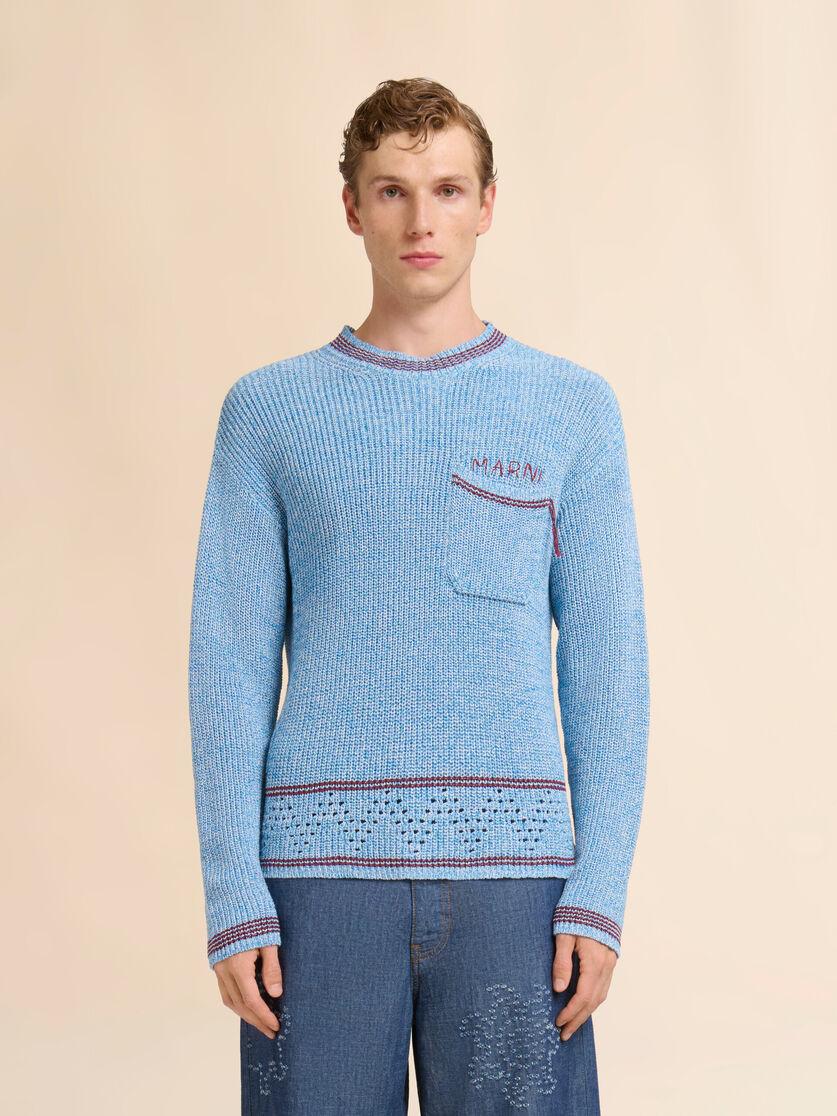 Stutterheim X Marni Blue Mouliné Cotton Sweater With Marni Mending