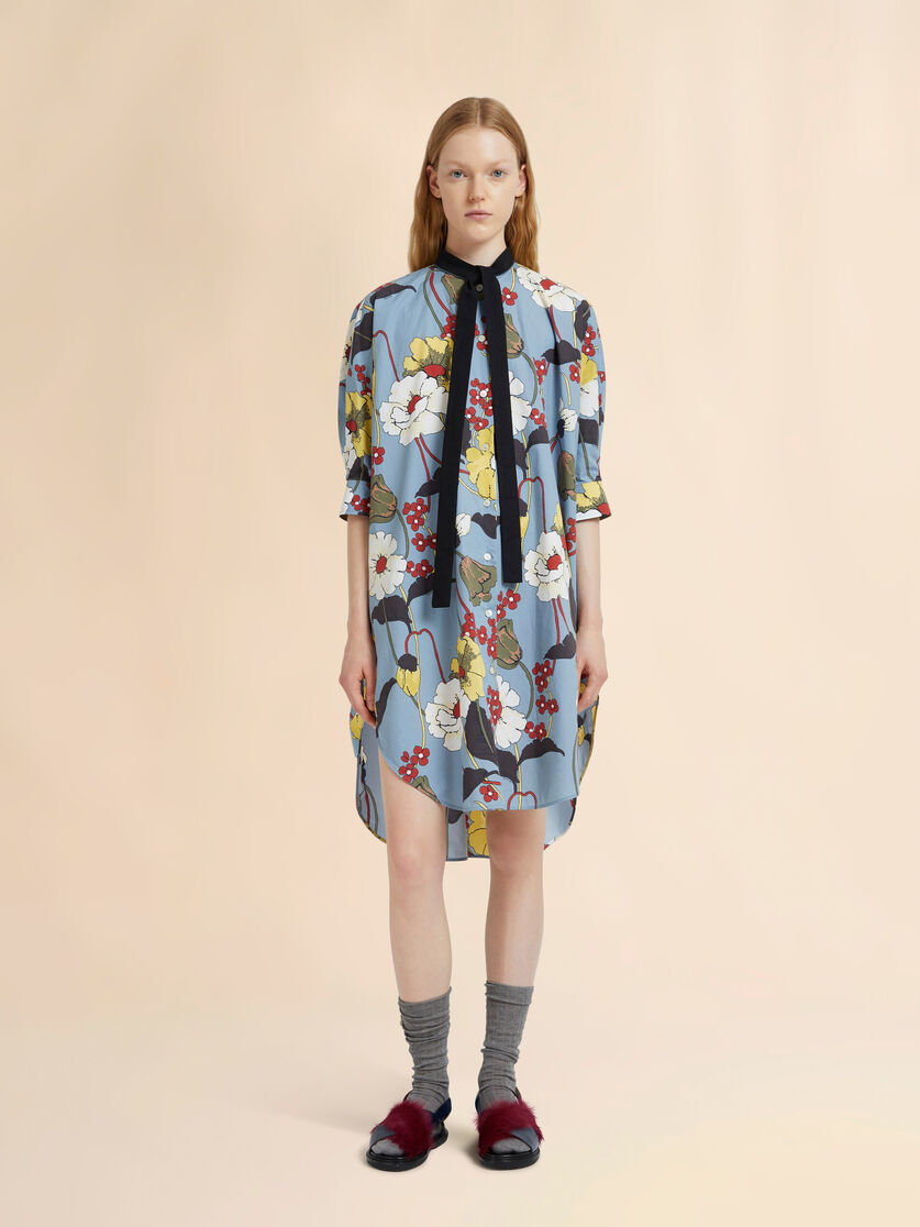 Stutterheim X Marni Blue Oversized Poplin Dress With Melodia Print