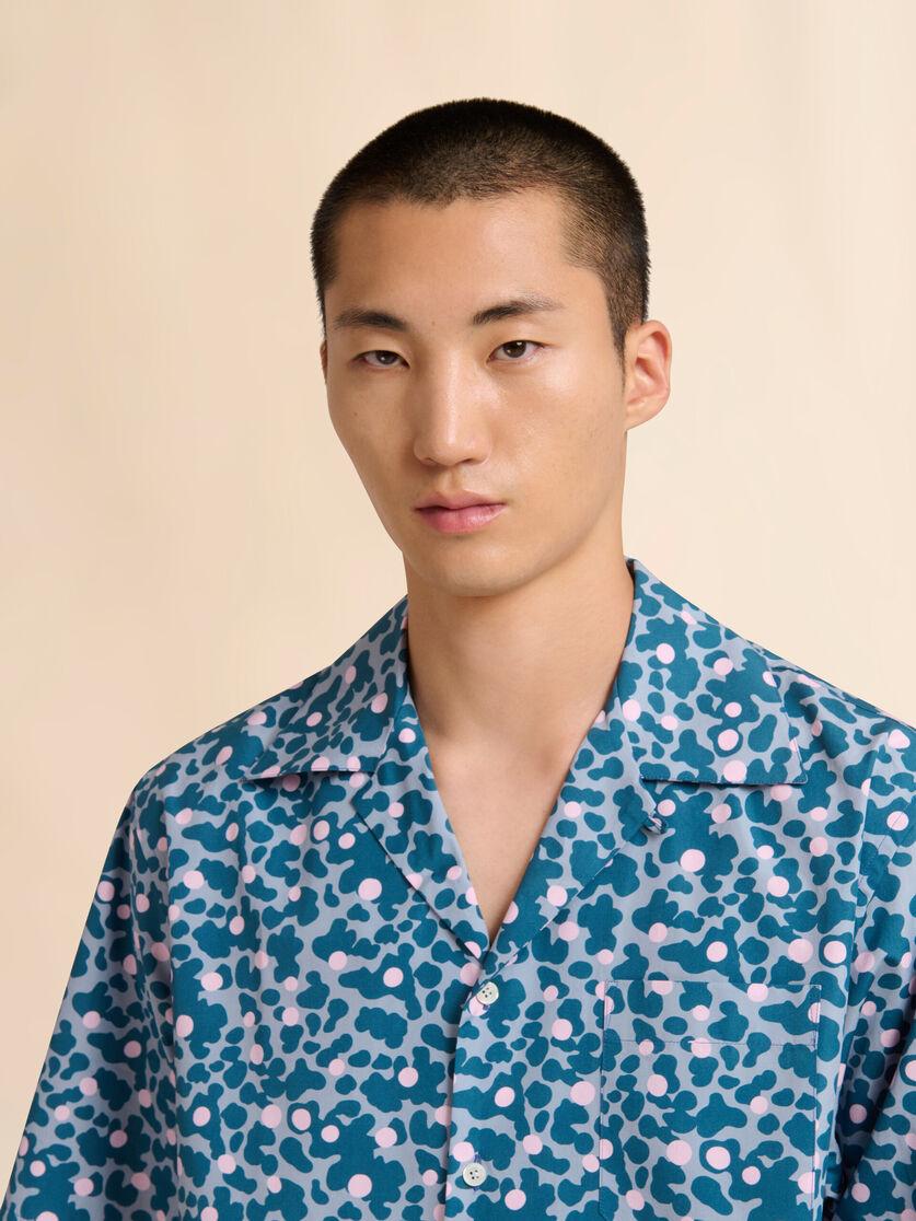 Stutterheim X Marni Blue Poplin Bowling Shirt With Vibrations Print