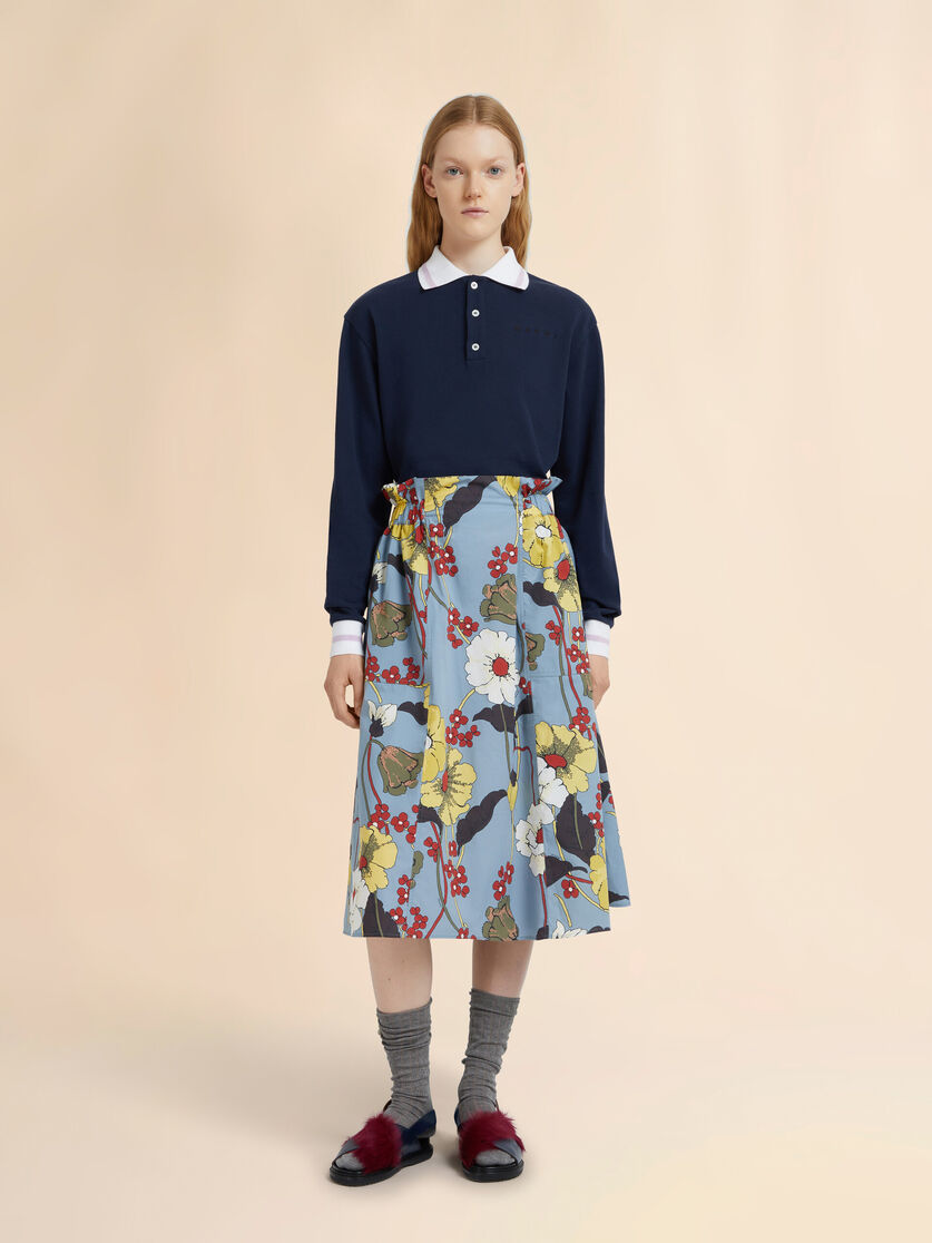 Stutterheim X Marni Blue Poplin Elasticated Midi Skirt With Melodia Print