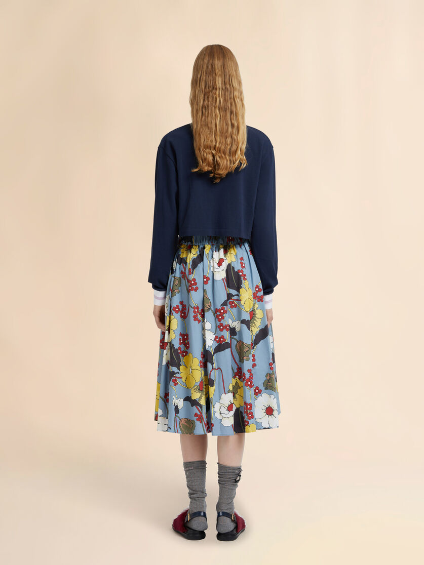 Stutterheim X Marni Blue Poplin Elasticated Midi Skirt With Melodia Print