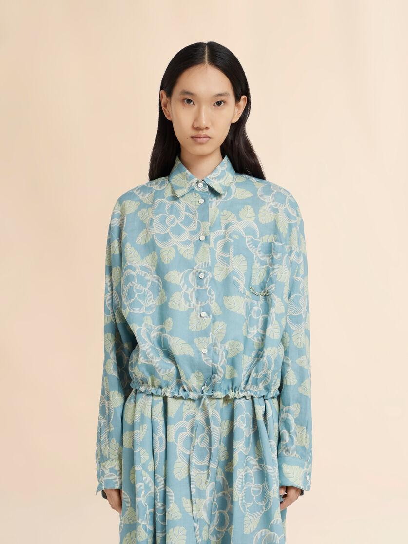 Stutterheim X Marni Blue Ramie Drawstring Shirt With Banjo Print