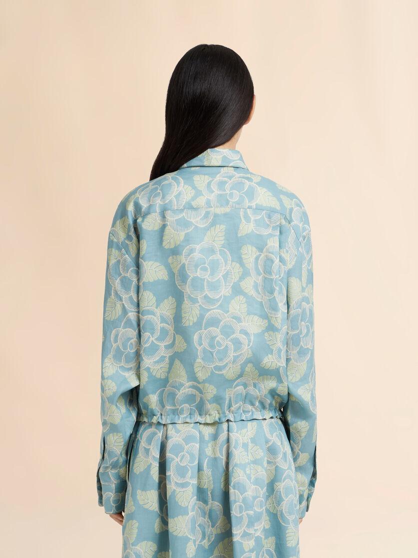 Stutterheim X Marni Blue Ramie Drawstring Shirt With Banjo Print