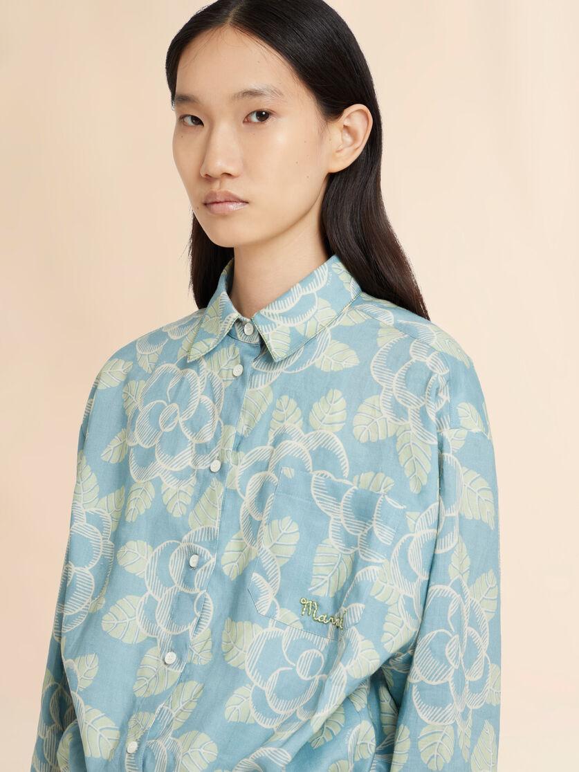 Stutterheim X Marni Blue Ramie Drawstring Shirt With Banjo Print