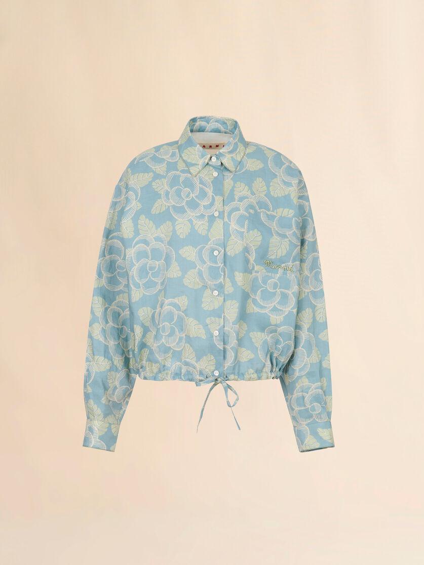 stutterheim x marni Blue ramie drawstring shirt with Banjo print