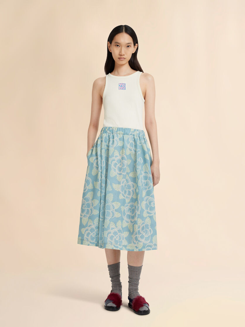 Stutterheim X Marni Blue Ramie Elasticated Skirt With Banjo Print