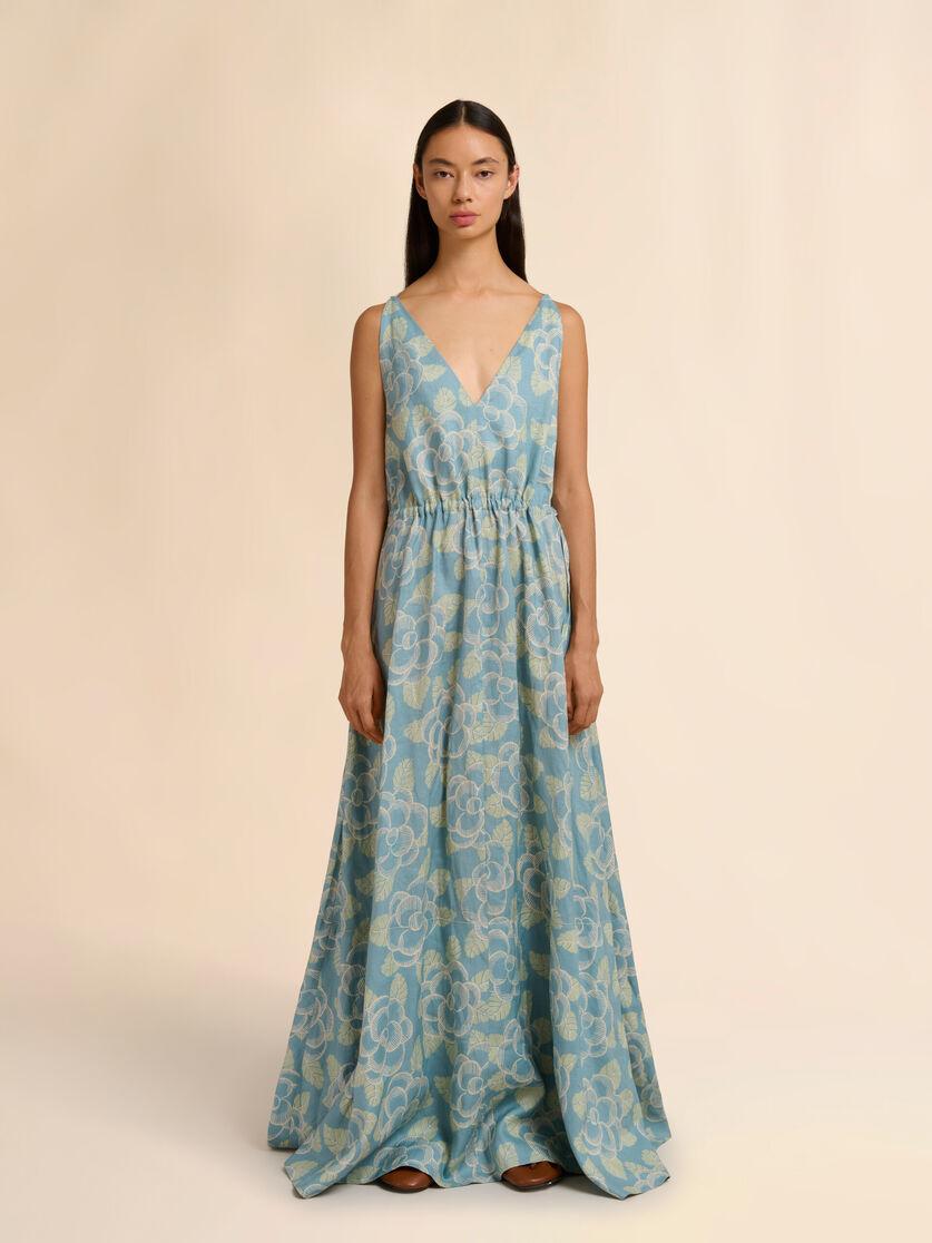 Stutterheim X Marni Blue Ramie Maxi Dress With Banjo Print