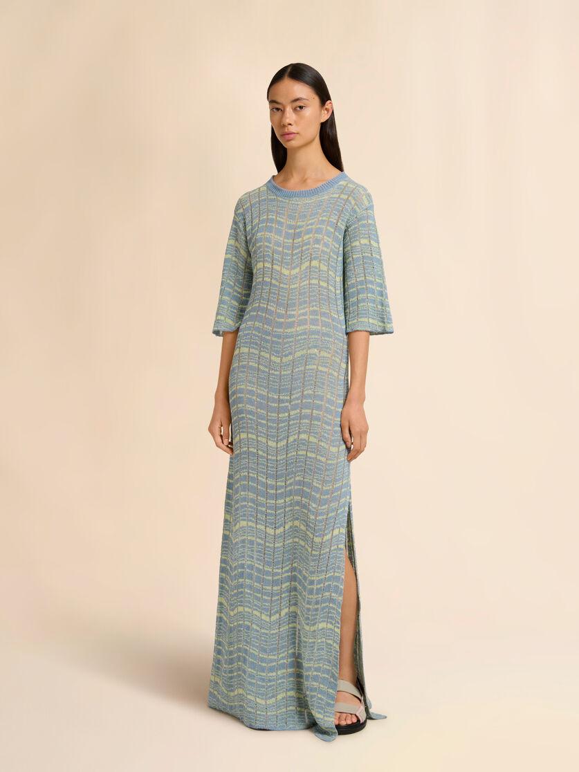 Stutterheim X Marni Blue Ribbed Linen Dress With Wavy Pattern