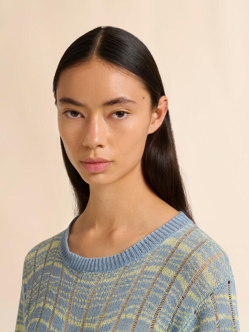 Stutterheim X Marni Blue Ribbed Linen Dress With Wavy Pattern