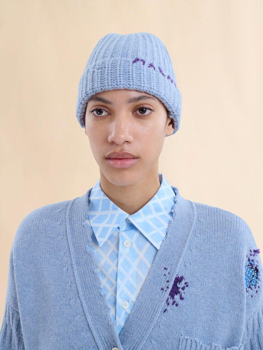 Stutterheim X Marni Blue Shetland Wool Beanie With Marni Mending