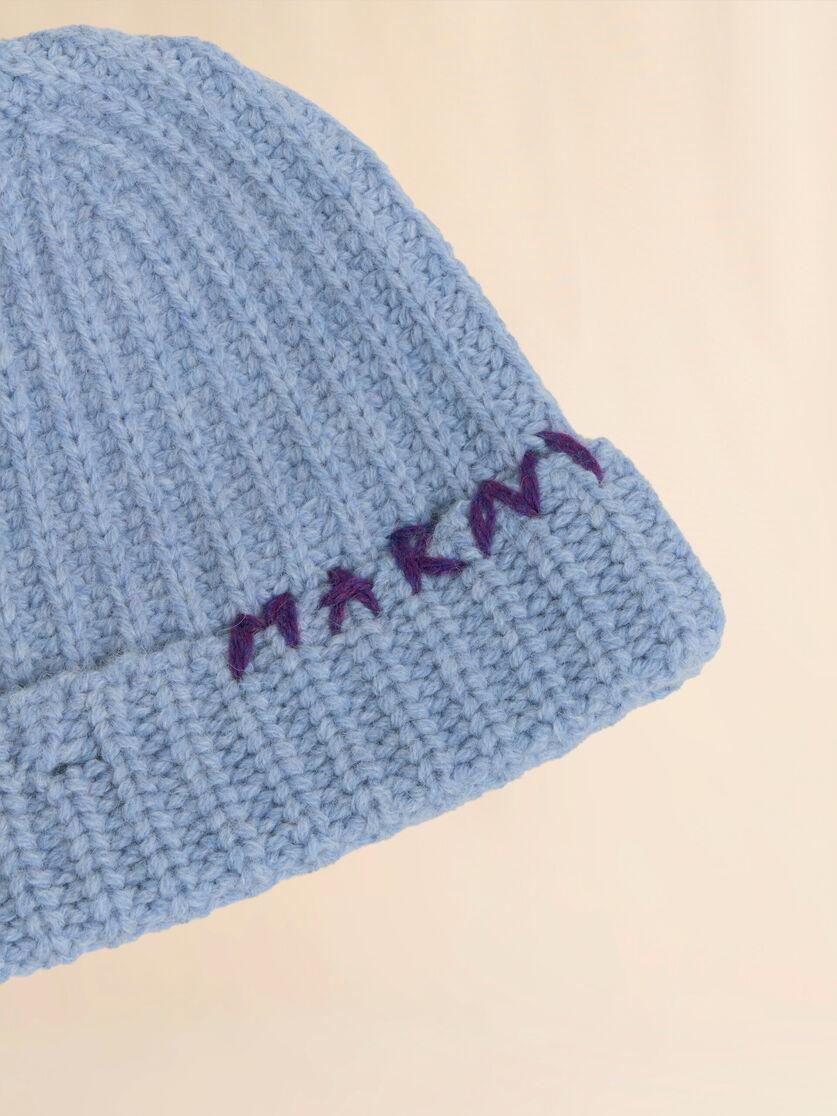 Stutterheim X Marni Blue Shetland Wool Beanie With Marni Mending