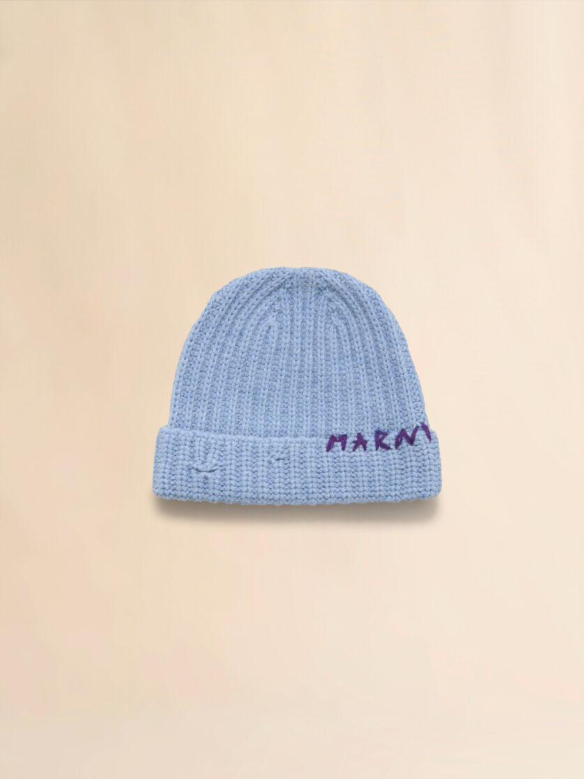 stutterheim x marni Blue Shetland wool beanie with Marni Mending