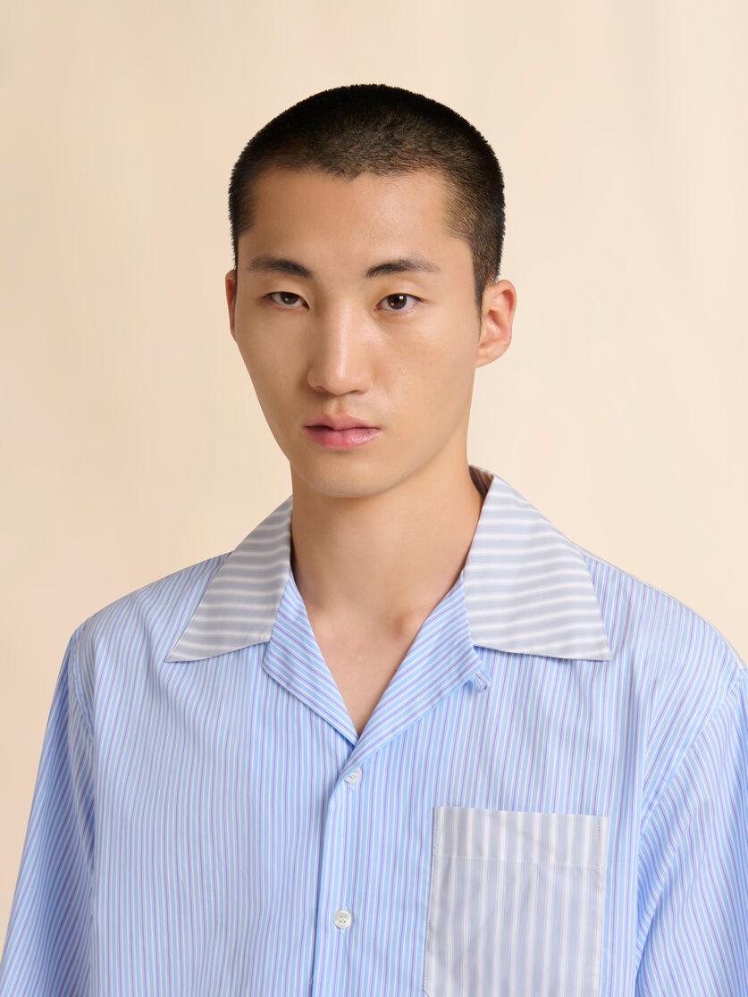 Stutterheim X Marni Blue Striped Poplin Bowling Shirt With Contrast Accents