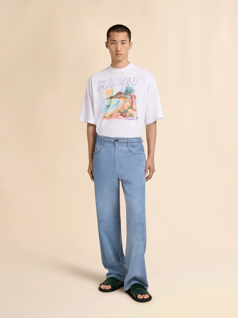 Stutterheim X Marni Blue Suede Pants With Cut-out Detailing