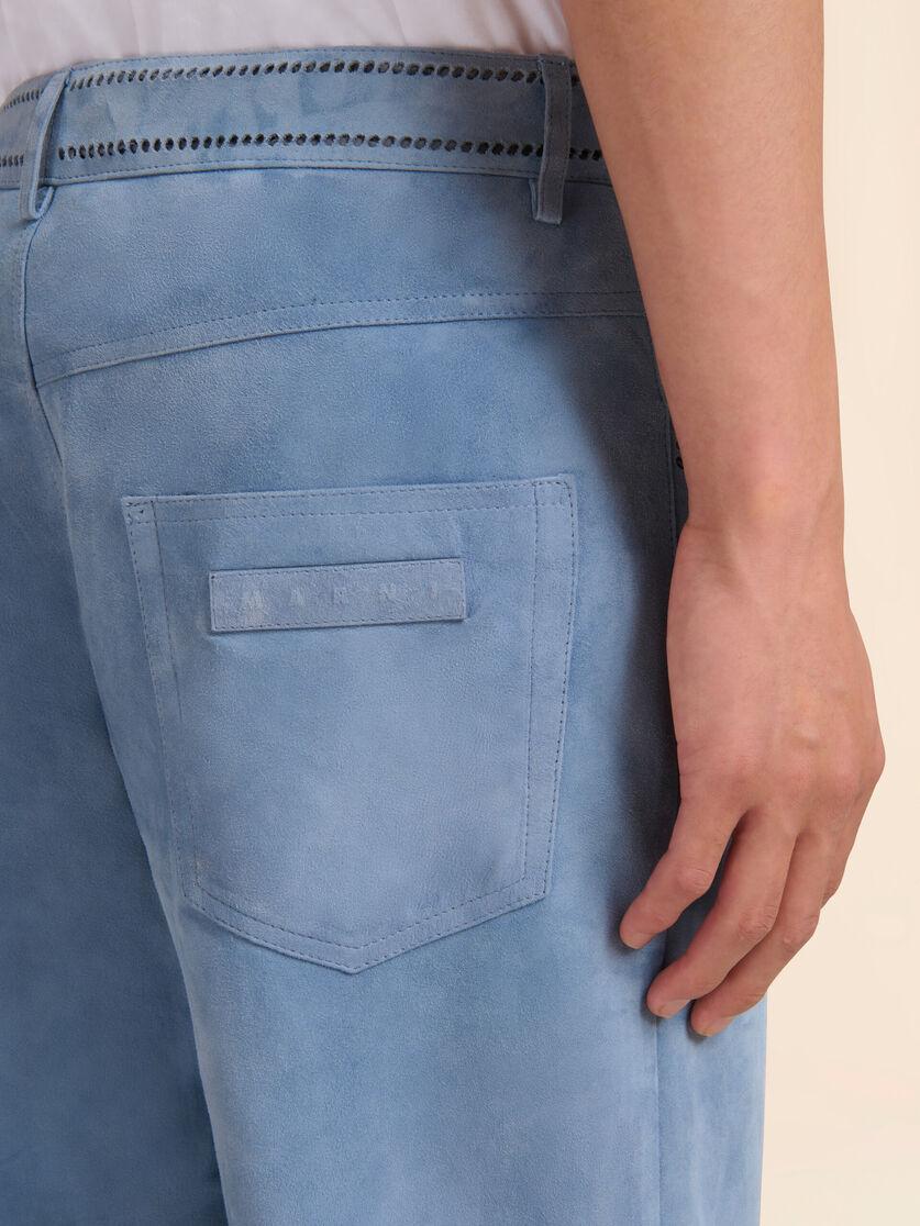 Stutterheim X Marni Blue Suede Pants With Cut-out Detailing