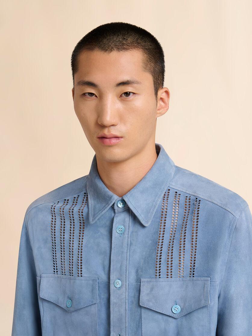 Stutterheim X Marni Blue Suede Shirt With Cut-out Detailing