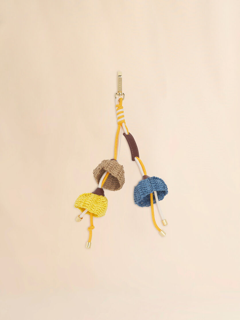 stutterheim x marni Blue tan and yellow paper raffia flower keyring