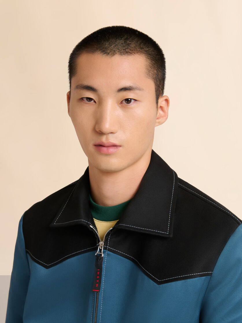 Stutterheim X Marni Blue Water-repellent Gabardine Jacket With Contrast Yokes