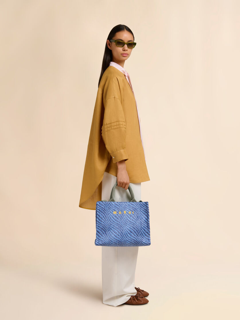 Stutterheim X Marni Blue Wavy Raffia-effect Small Tote Bag