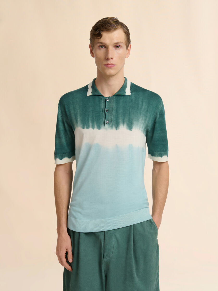 Stutterheim X Marni Blue Wool-silk Polo Shirt With Tie-dye Effect