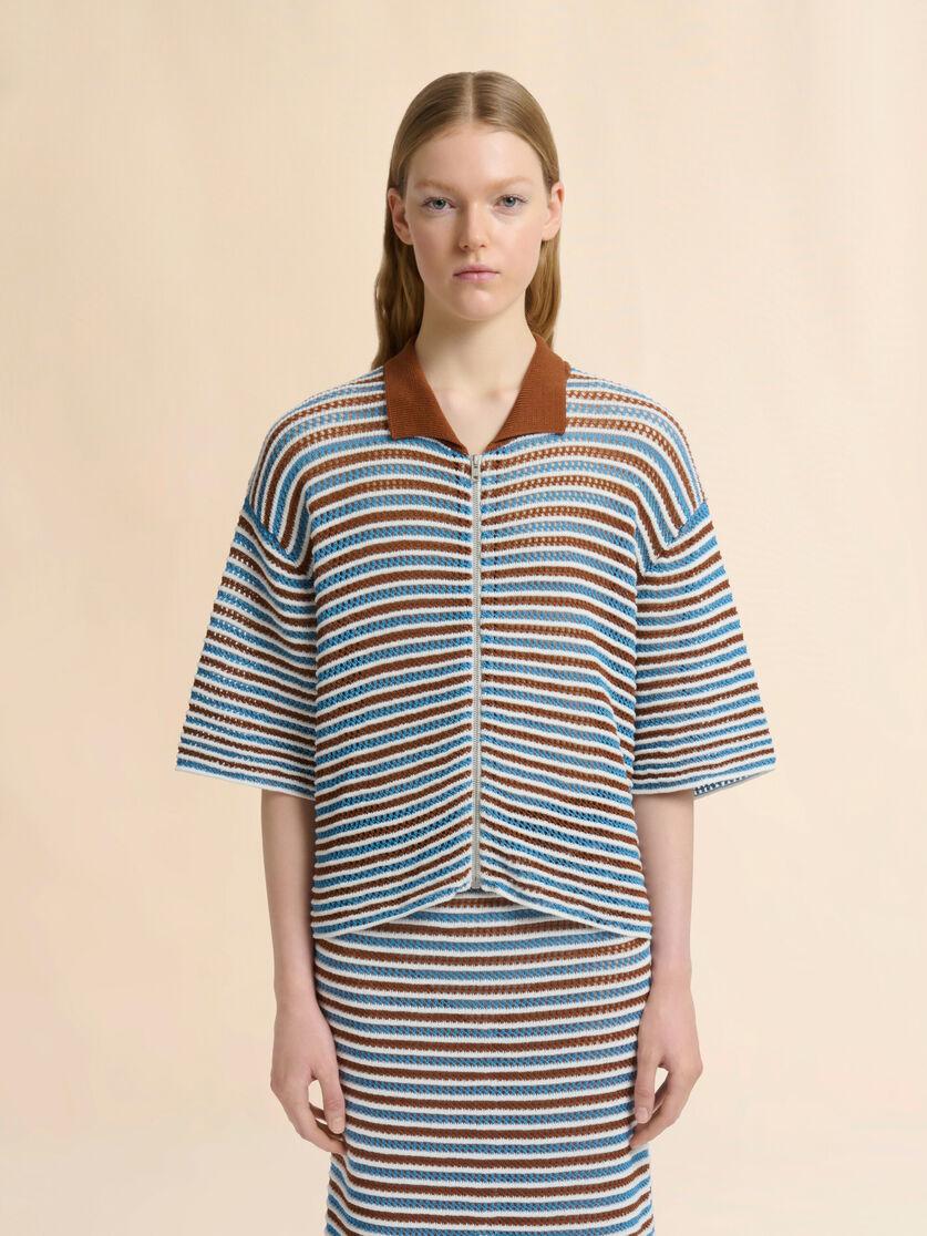 Stutterheim X Marni Brown And Blue Striped Cotton Crochet Cardigan