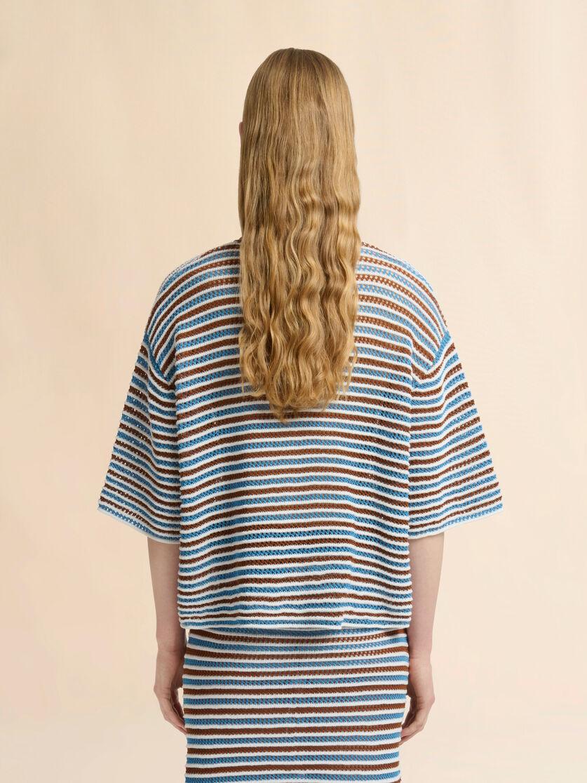 Stutterheim X Marni Brown And Blue Striped Cotton Crochet Cardigan