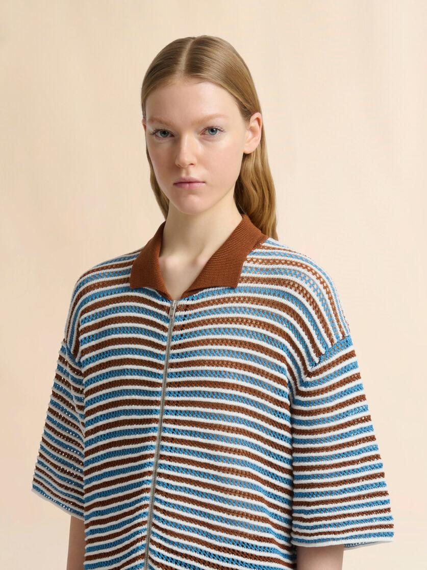 Stutterheim X Marni Brown And Blue Striped Cotton Crochet Cardigan