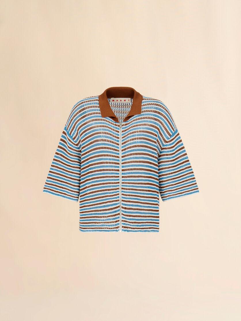stutterheim x marni Brown and blue striped cotton crochet cardigan