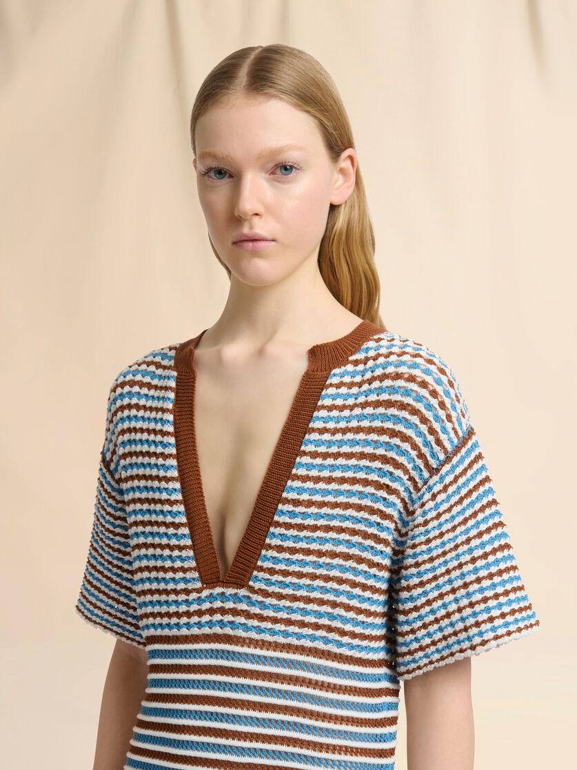 Stutterheim X Marni Brown And Blue Striped Cotton Crochet Dress