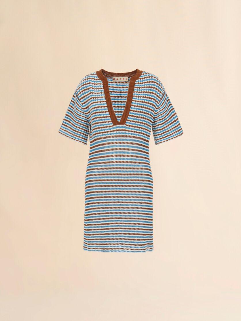stutterheim x marni Brown and blue striped cotton crochet dress