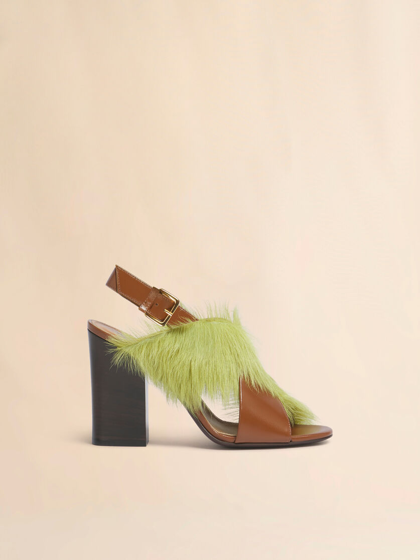 stutterheim x marni Brown and green leather and long-hair criss-cross sandal