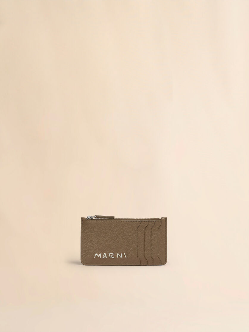stutterheim x marni Brown leather card case with Marni Mending embroidery