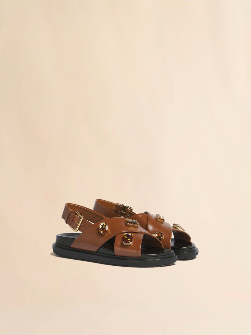 Stutterheim X Marni Brown Leather Fussbett With Crystals