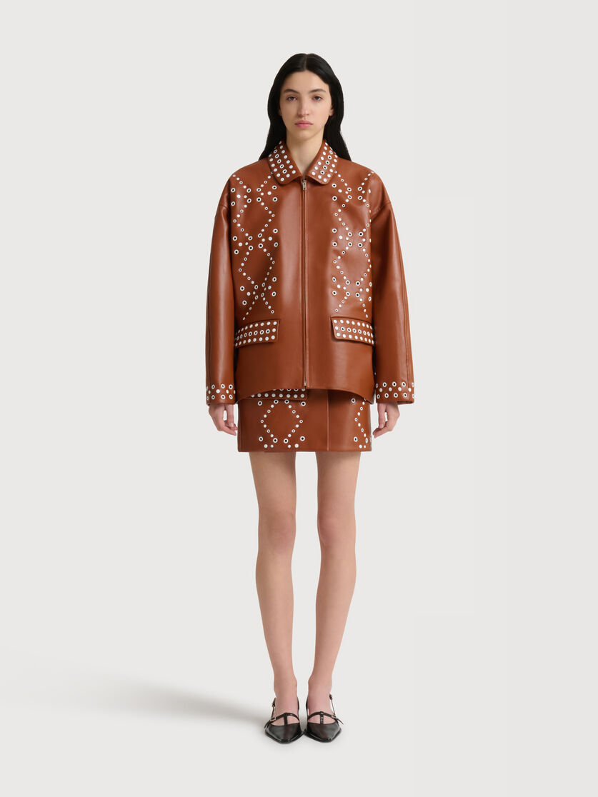 Stutterheim X Marni Brown Leather Mini Skirt With Studs